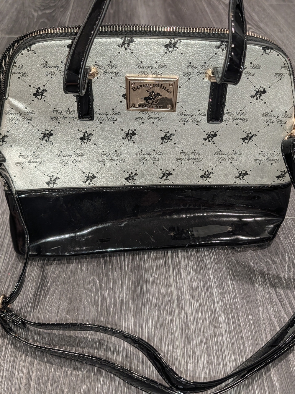 Beverly Hills Polo Club Black and White Dome Satchel with Gold Plaque